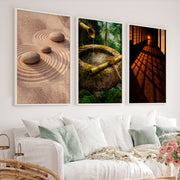 Zen Garden japandi design style Triptych - White Framed Poster No Border - Artworksets