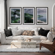 Coastal Green Roadscape for japandi home decor - Black Framed Poster with White Border - Artworksets