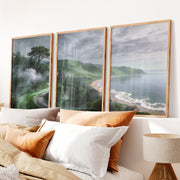 Coastal Green Roadscape for japandi home decor - Natural Wood Framed Poster No Border - Artworksets