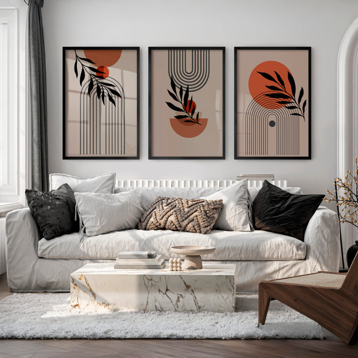 Botanical Arch Panels for japandi home decor - Black Framed Poster No Border - Artworksets