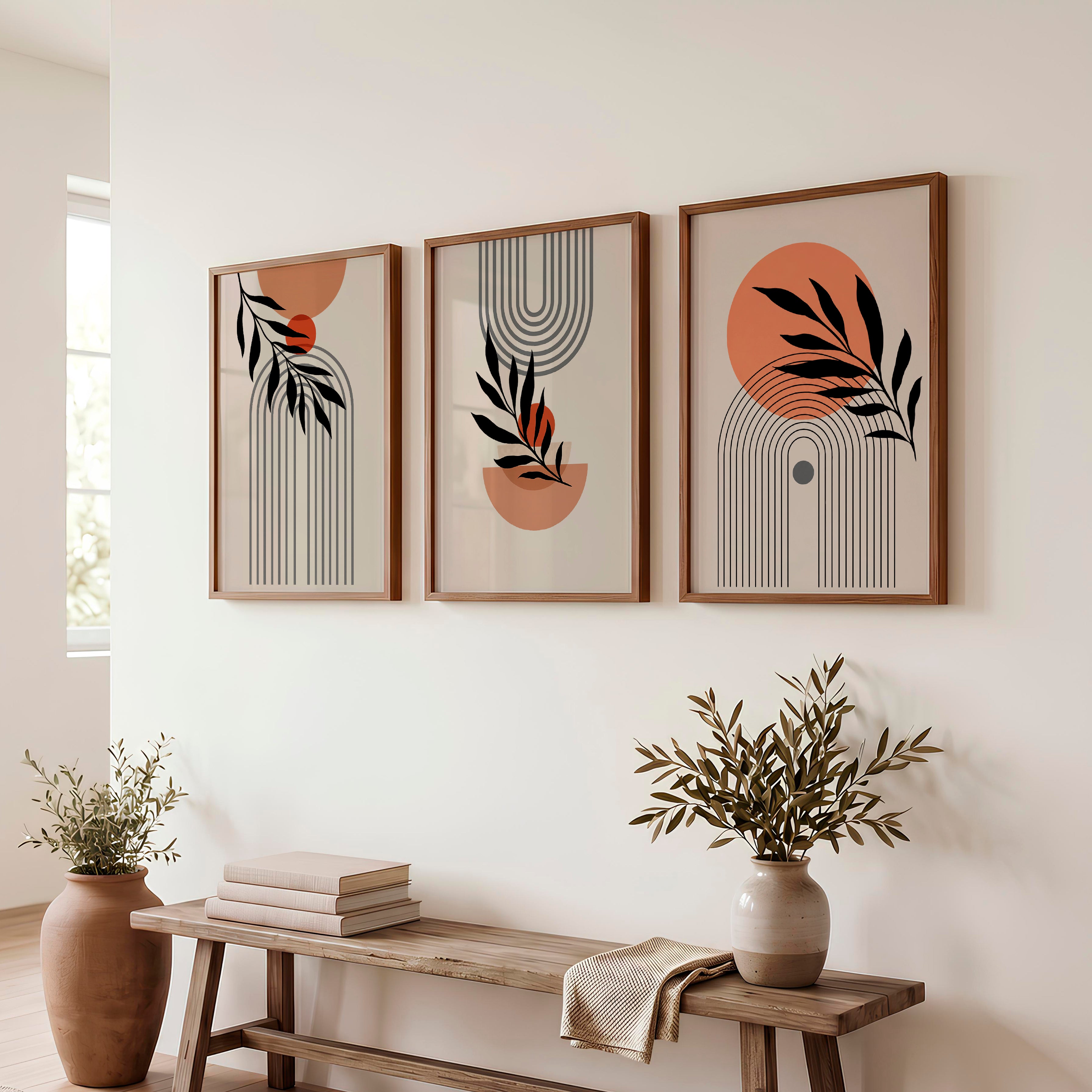 Botanical Arch Panels for japandi home decor - Dark Brown Framed Poster No Border - Artworksets