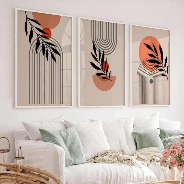 Botanical Arch Panels for japandi home decor - White Framed Poster No Border - Artworksets
