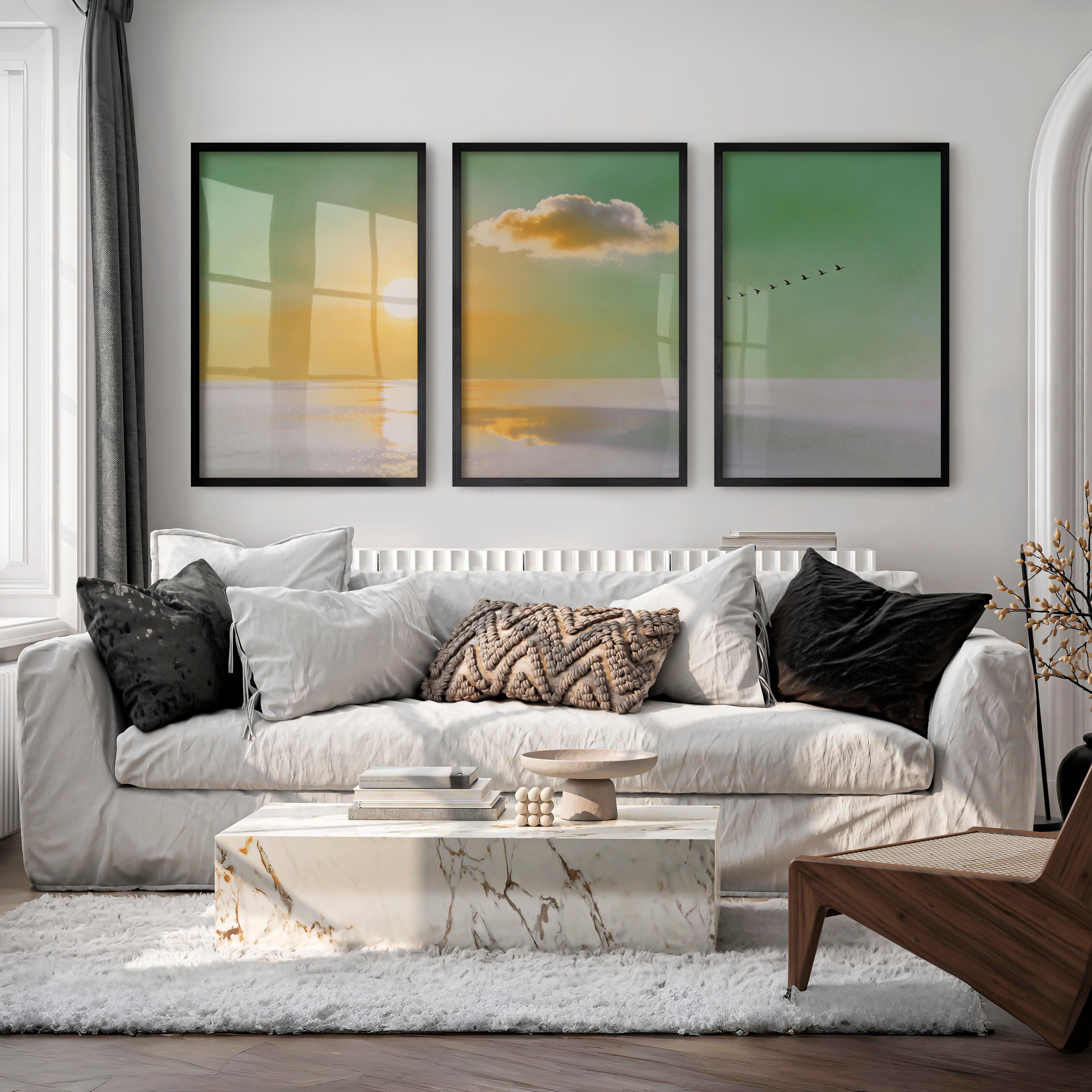 Golden Horizon for japandi home decor - Black Framed Poster No Border - Artworksets