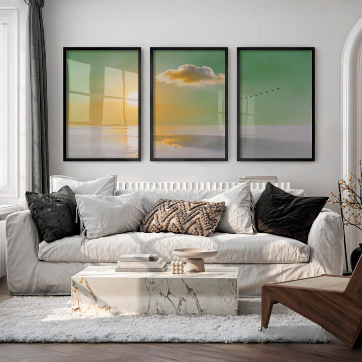 Golden Horizon for japandi home decor - Black Framed Poster No Border - Artworksets
