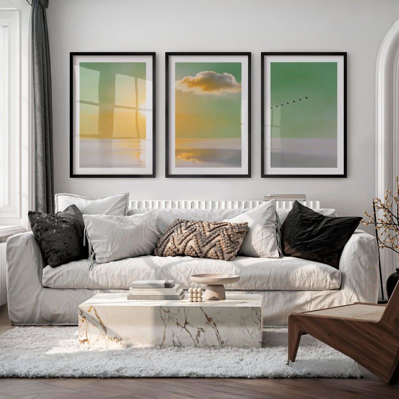 Golden Horizon for japandi home decor - Black Framed Poster with White Border - Artworksets