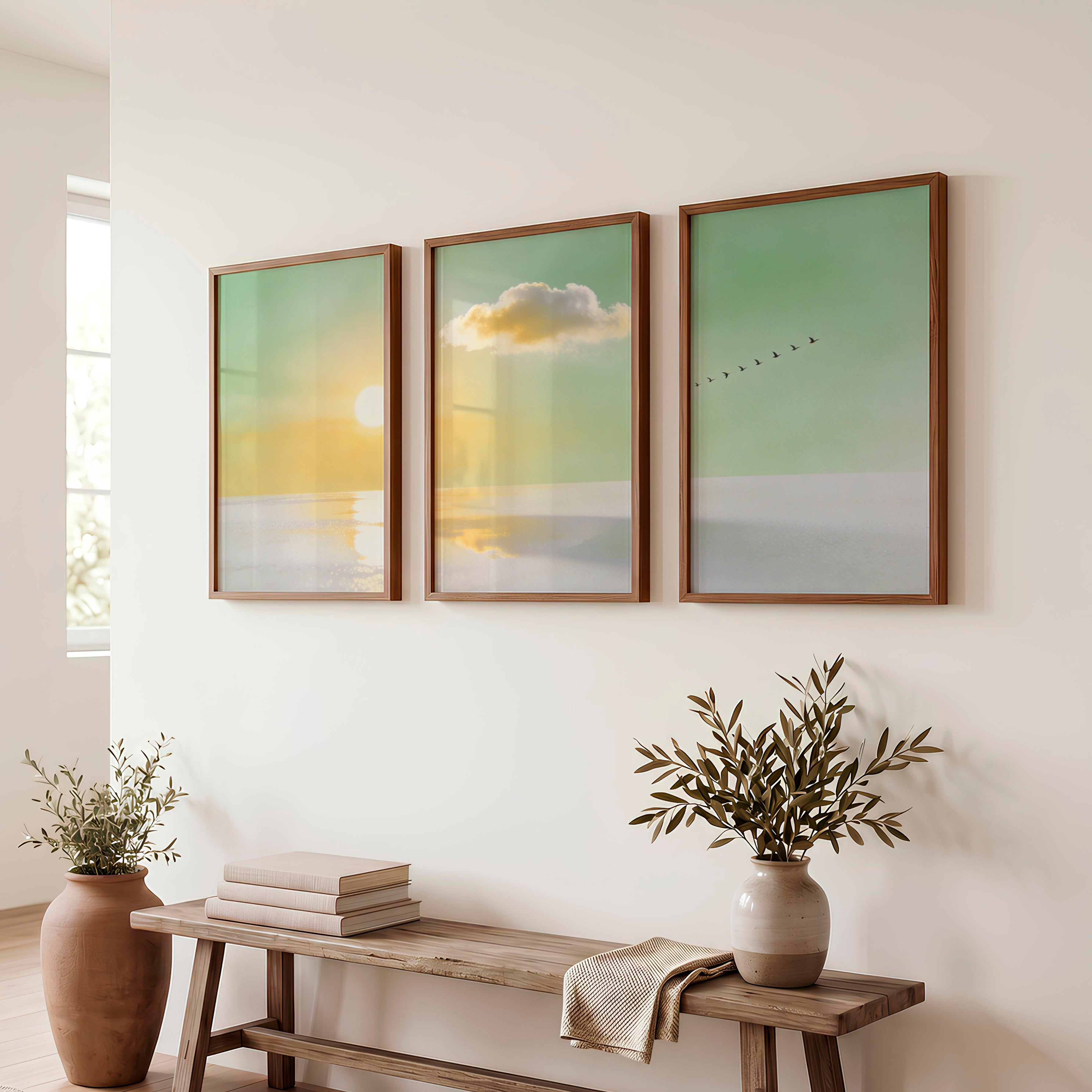Golden Horizon for japandi home decor - Dark Brown Framed Poster No Border - Artworksets