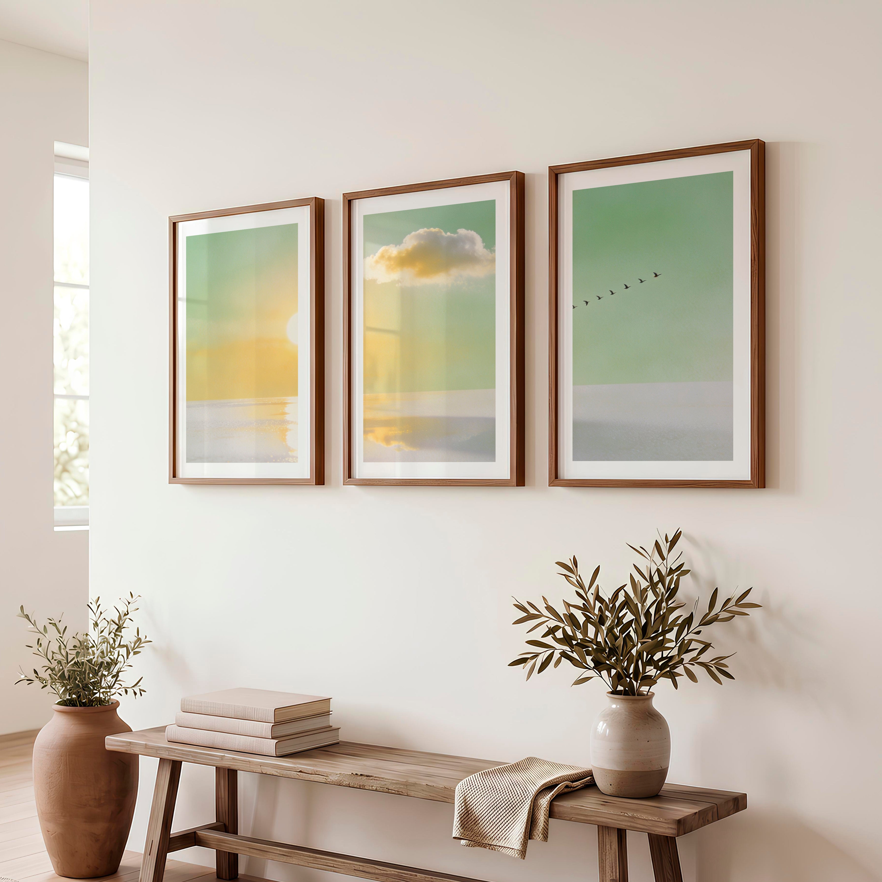 Golden Horizon for japandi home decor - Dark Brown Framed Poster with White Border - Artworksets