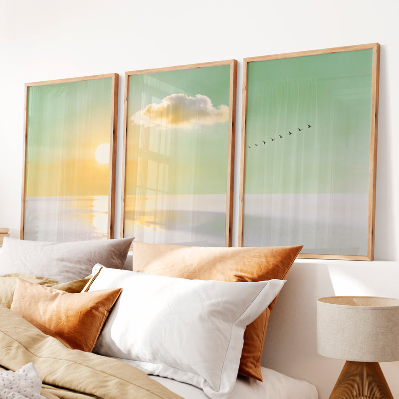 Golden Horizon for japandi home decor - Natural Wood Framed Poster No Border - Artworksets
