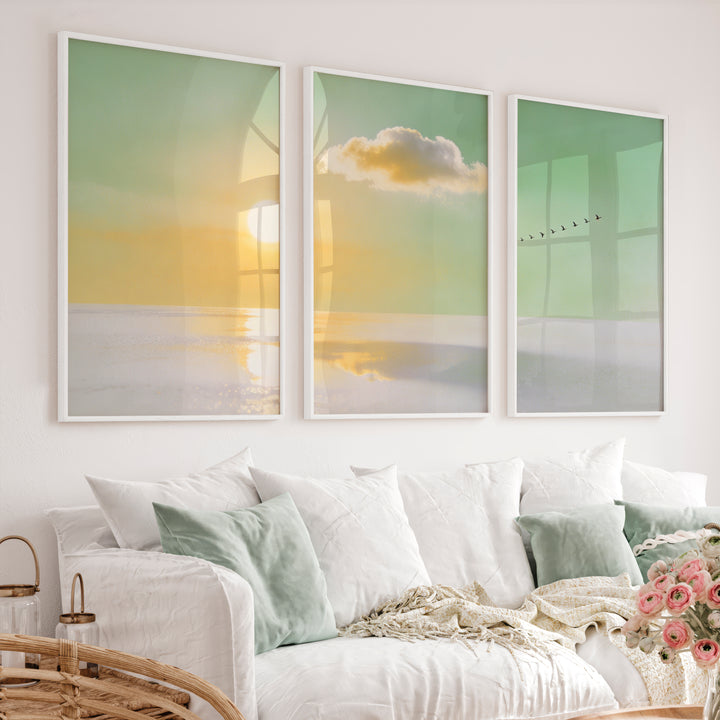 Golden Horizon for japandi home decor - White Framed Poster No Border - Artworksets