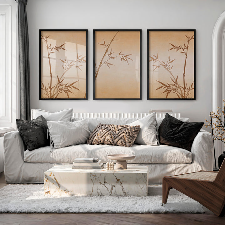 Sepia Bamboo japandi home style Wall Art - Black Framed Poster No Border - Artworksets