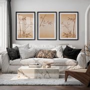 Sepia Bamboo japandi home style Wall Art - Black Framed Poster with White Border - Artworksets