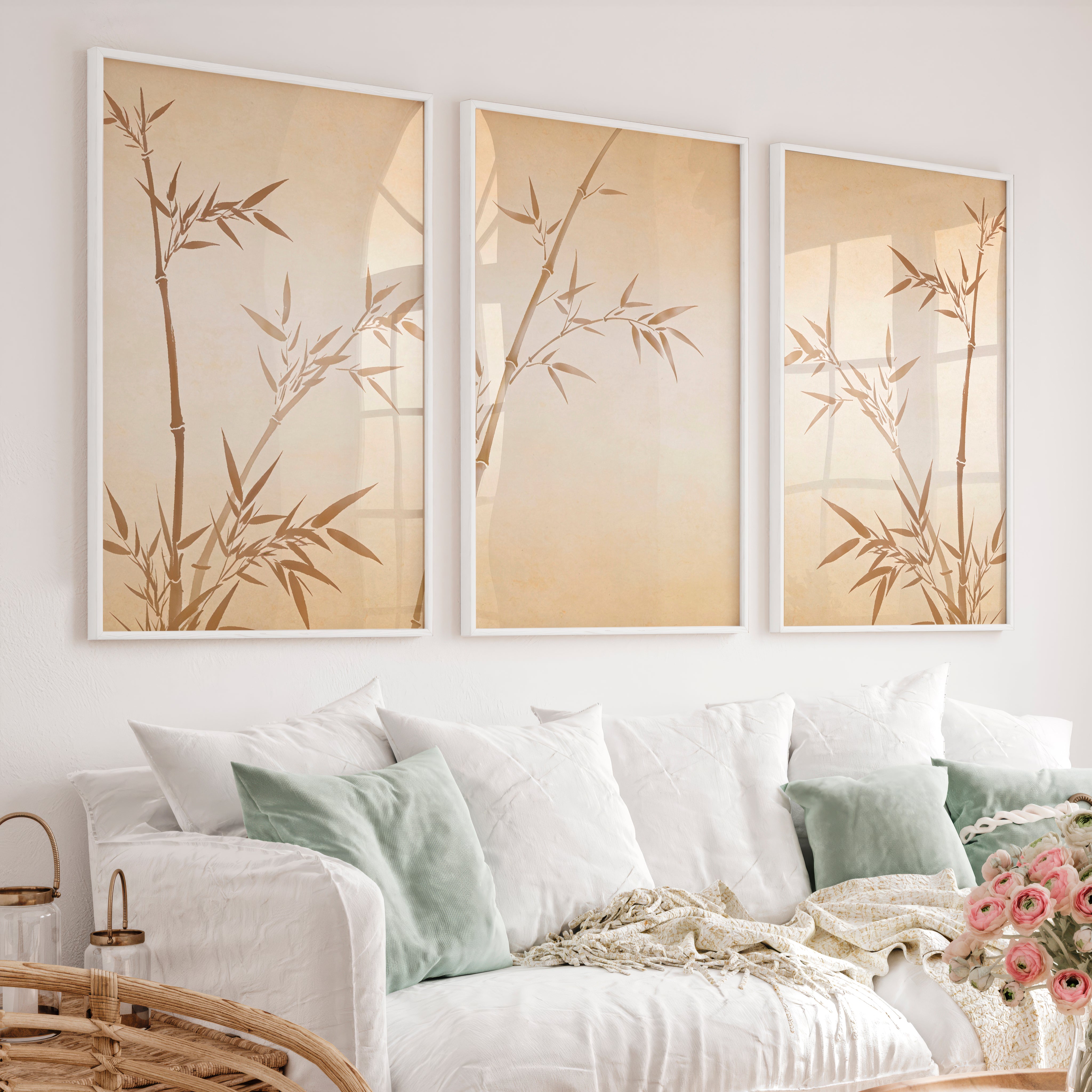 Sepia Bamboo japandi home style Wall Art - White Framed Poster No Border - Artworksets