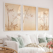 Sepia Bamboo japandi home style Wall Art - White Framed Poster No Border - Artworksets