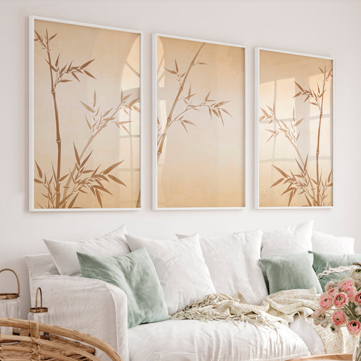 Sepia Bamboo japandi home style Wall Art - White Framed Poster No Border - Artworksets
