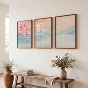 Cherry Blossom Lake japandi inspiration - Dark Brown Framed Poster No Border - Artworksets