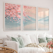 Cherry Blossom Lake japandi inspiration - White Framed Poster No Border - Artworksets