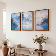 Blossom Lake Mountain japandi inspiration Art - Dark Brown Framed Poster No Border - Artworksets