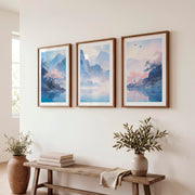 Blossom Lake Mountain japandi inspiration Art - Dark Brown Framed Poster with White Border - Artworksets