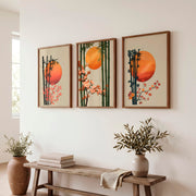 Bamboo Blossom Panels for japandi interior design - Dark Brown Framed Poster No Border - Artworksets