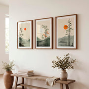 Misty Mountain Landscape for japandi interior design - Dark Brown Framed Poster with White Border - Artworksets