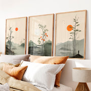 Misty Mountain Landscape for japandi interior design - Natural Wood Framed Poster No Border - Artworksets