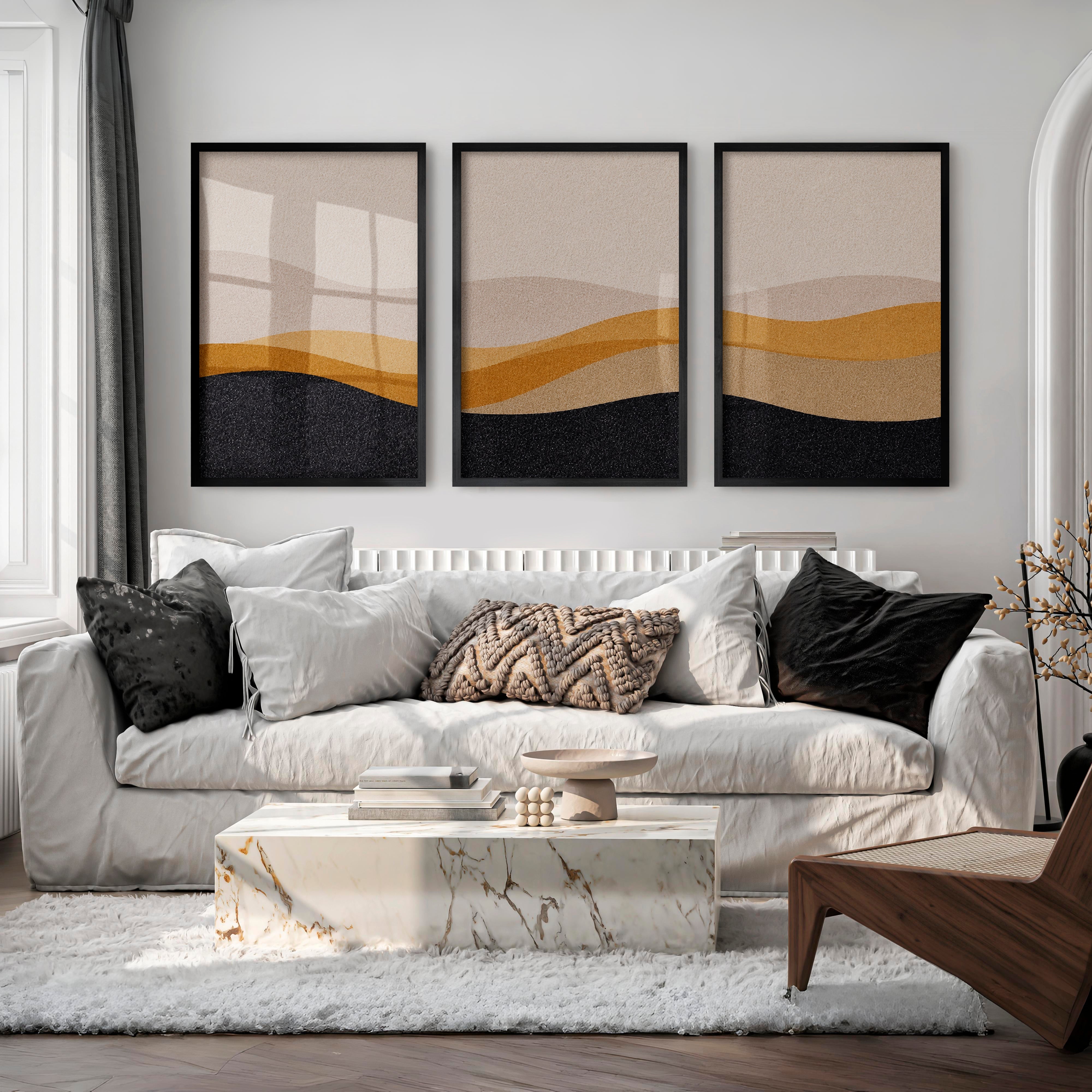 Layered Horizon Japandi Interior Design Style - Black Framed Poster No Border - Artworksets