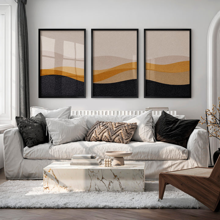 Layered Horizon Japandi Interior Design Style - Black Framed Poster No Border - Artworksets
