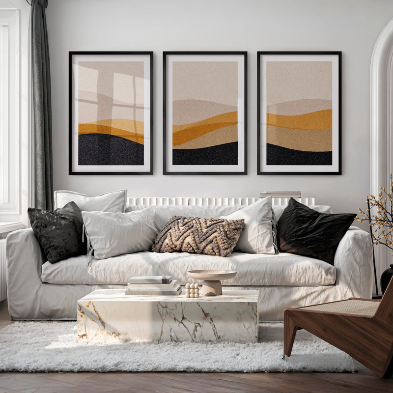 Layered Horizon Japandi Interior Design Style - Black Framed Poster with White Border - Artworksets