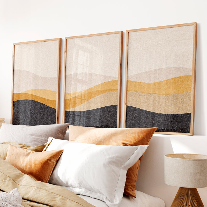 Layered Horizon Japandi Interior Design Style - Natural Wood Framed Poster No Border - Artworksets