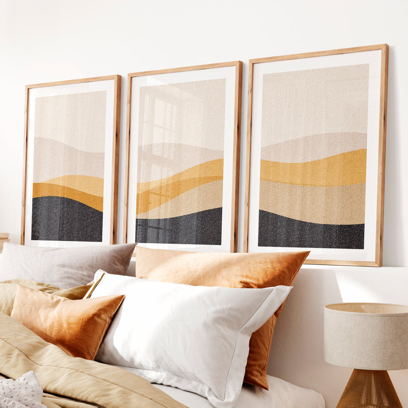 Layered Horizon Japandi Interior Design Style- Natural Wood Framed Poster with White Border - Artworksets