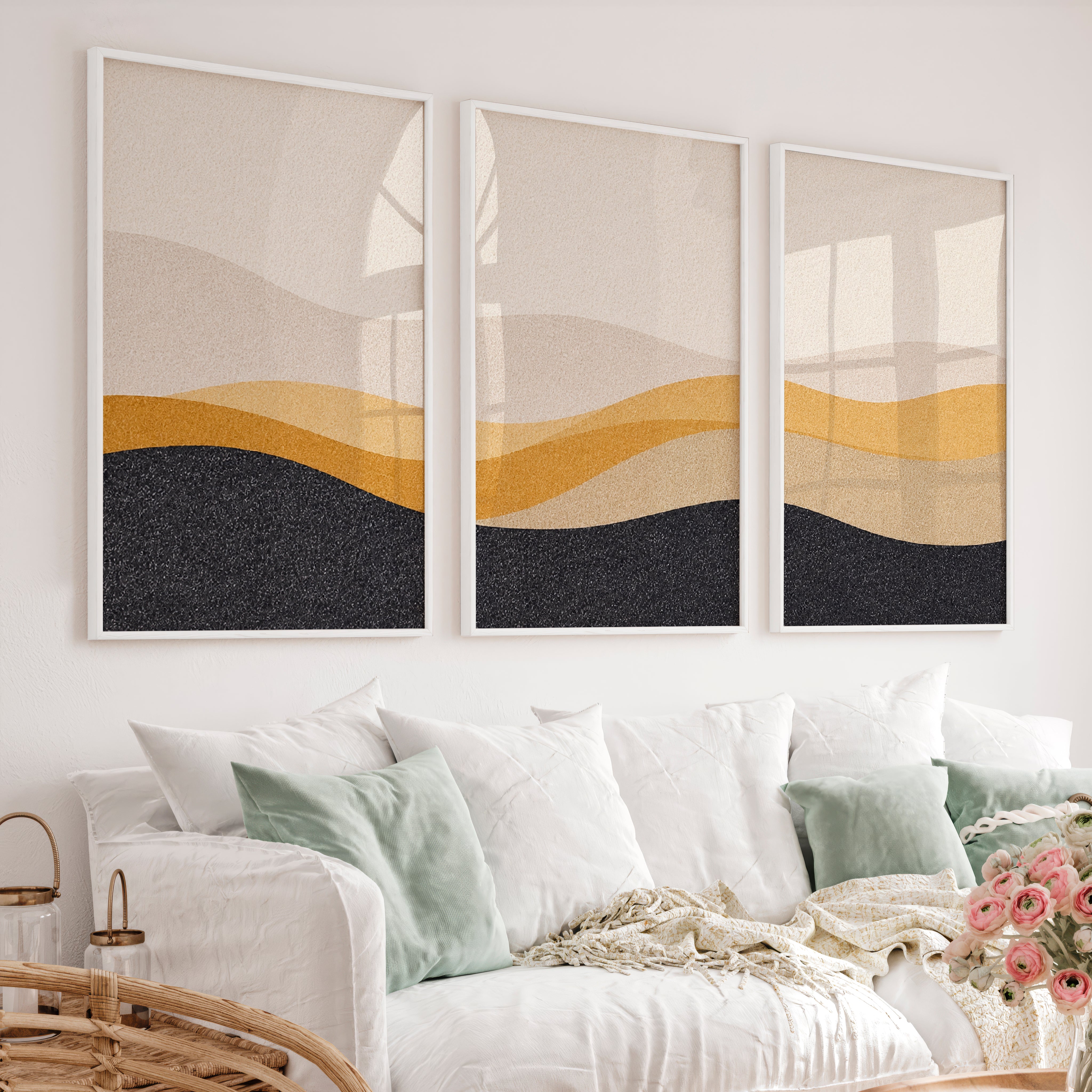Layered Horizon Japandi Interior Design Style - White Framed Poster No Border - Artworksets