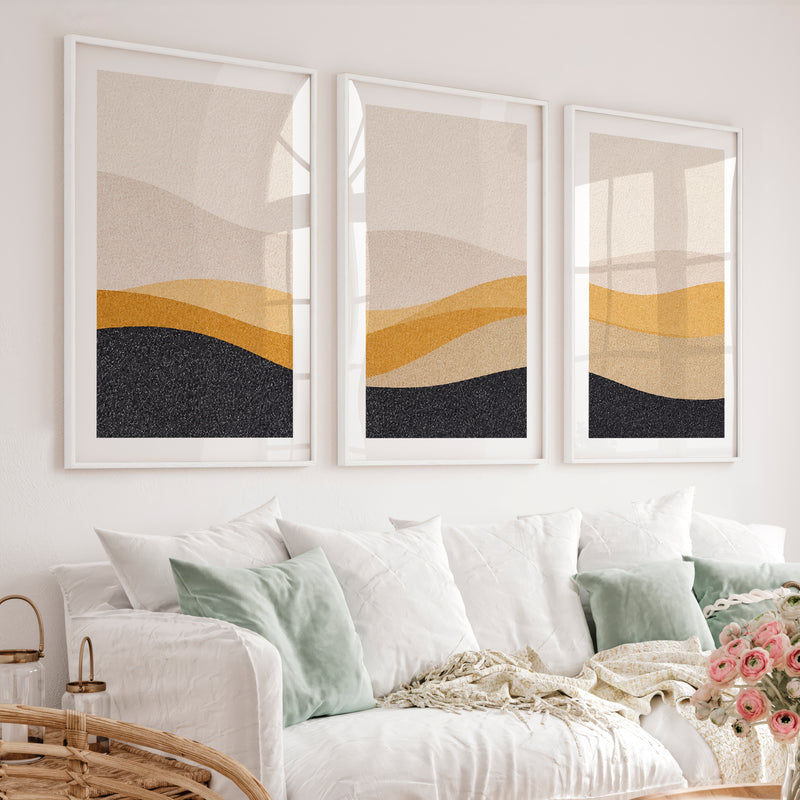 Layered Horizon Japandi Interior Design Style - White Framed Poster with White Border - Artworksets
