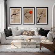 japandi interior design style Branch and Sun Wall Art - Black Framed Poster with White Border - Artworksets