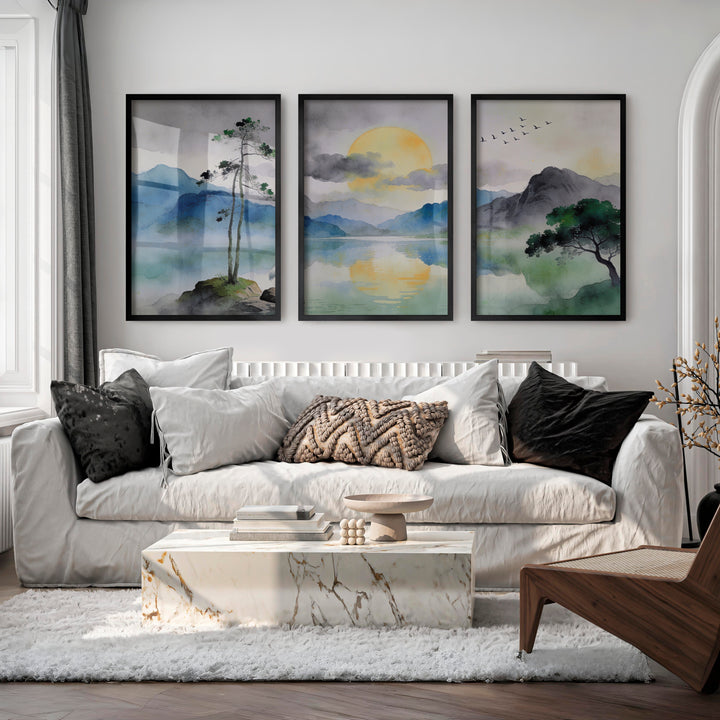 Crane Lake japandi interior design style - Black Framed Poster No Border - Artworksets