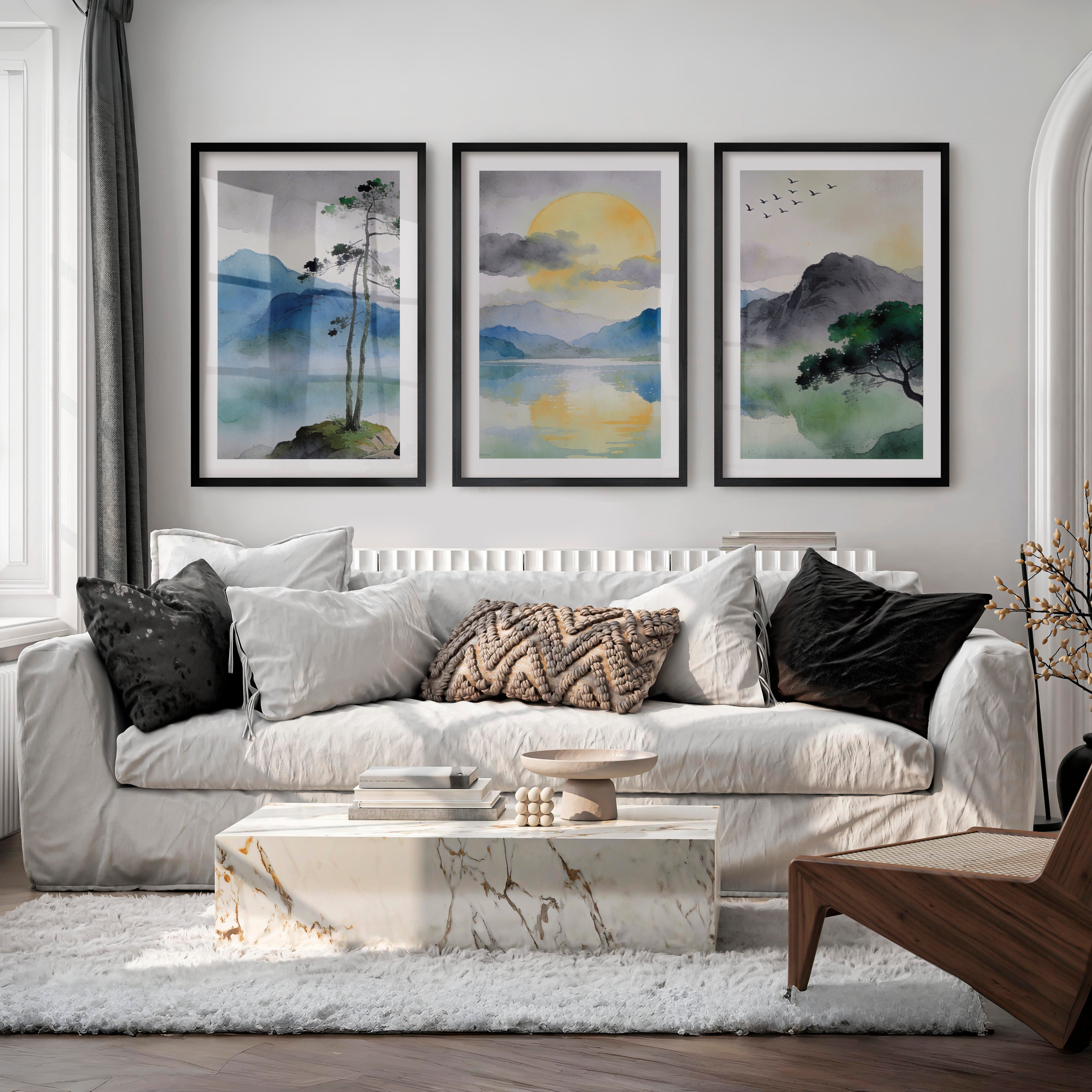 Crane Lake japandi interior design style - Black Framed Poster with White Border - Artworksets