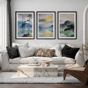 Crane Lake japandi interior design style - Black Framed Poster with White Border - Artworksets
