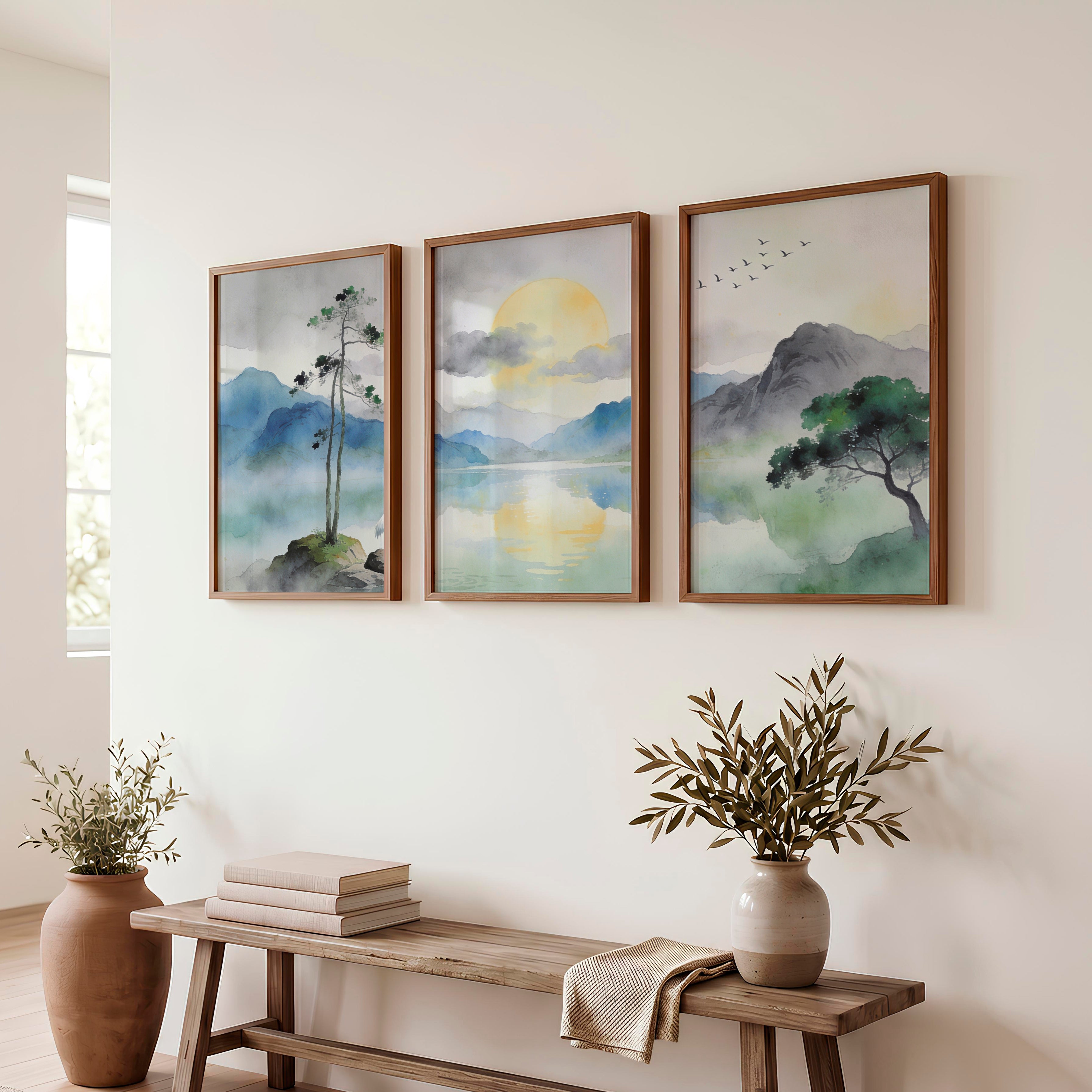 Crane Lake japandi interior design style - Dark Brown Framed Poster No Border - Artworksets
