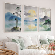 Crane Lake japandi interior design style - White Framed Poster No Border - Artworksets