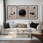 japandi interior design style Zen Stone Garden - Black Framed Poster with White Border - Artworksets
