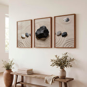 japandi interior design style Zen Stone Garden - Dark Brown Framed Poster No Border - Artworksets