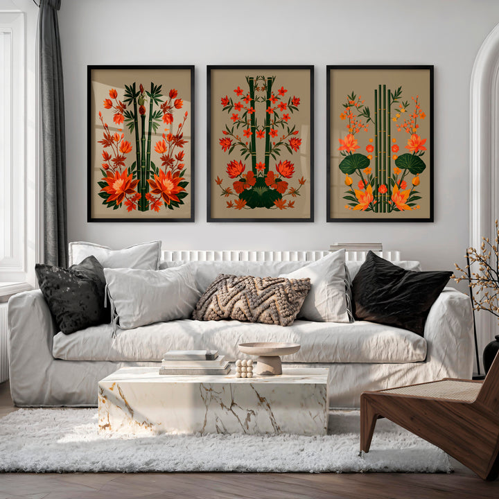 Bamboo Garden japandi interior style Wall Art - Black Framed Poster No Border - Artworksets