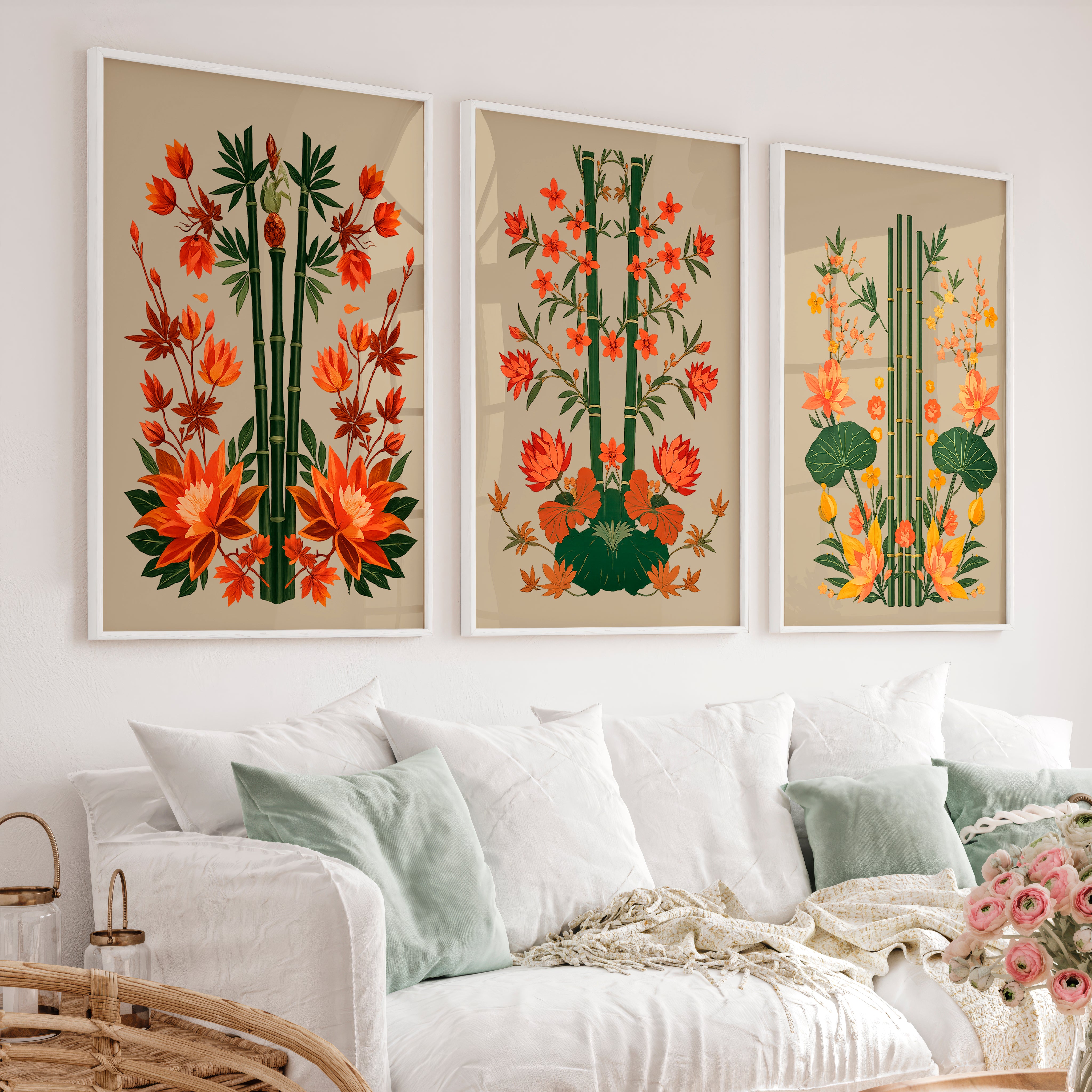 Bamboo Garden japandi interior style Wall Art - White Framed Poster No Border - Artworksets