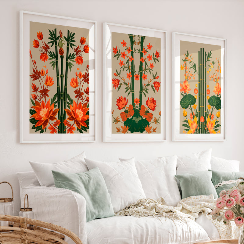 Bamboo Garden japandi interior style Wall Art - White Framed Poster with White Border - Artworksets
