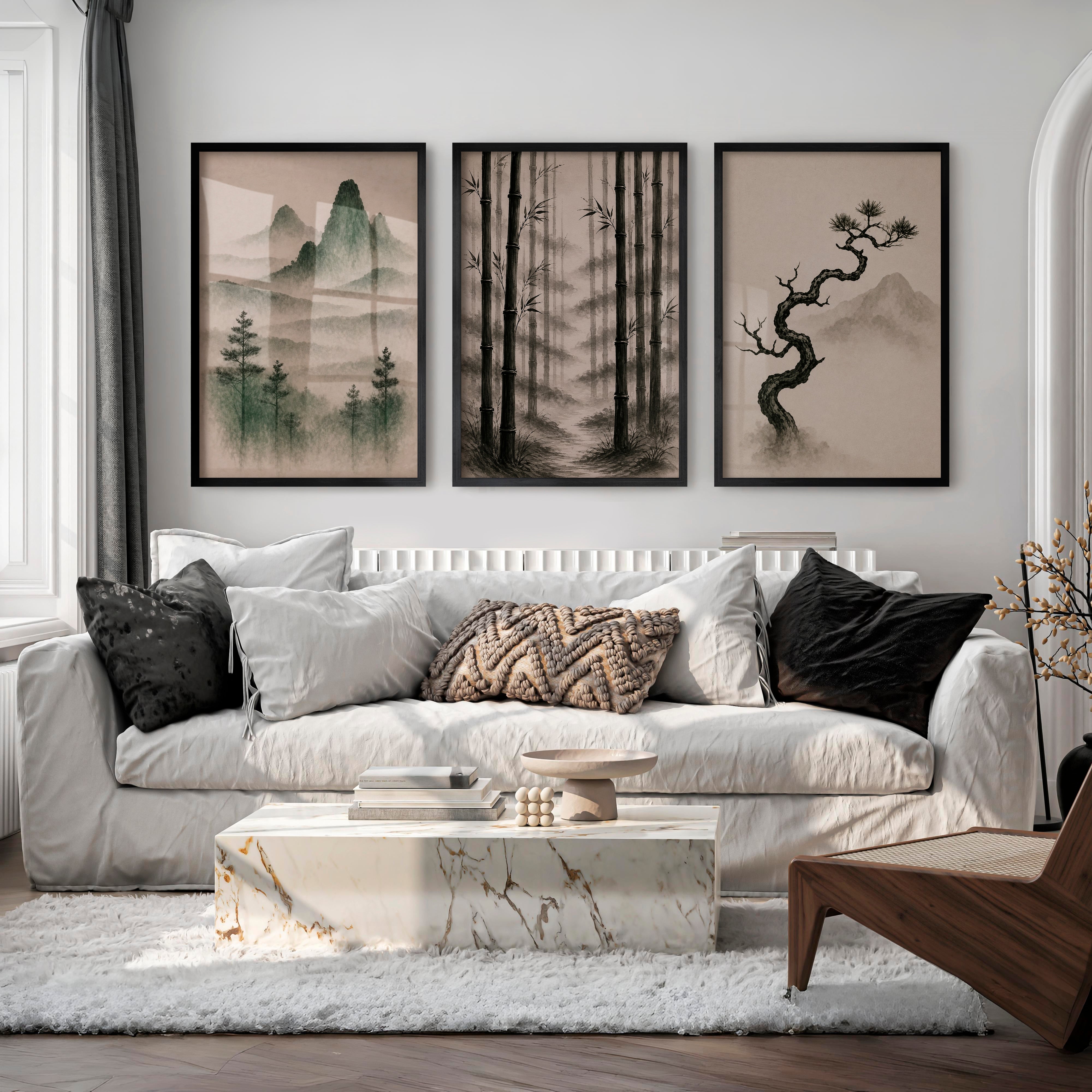 Bamboo Grove Wall Art for japandi interior style - Black Framed Poster No Border - Artworksets