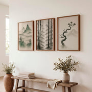 Bamboo Grove Wall Art for japandi interior style - Dark Brown Framed Poster No Border - Artworksets