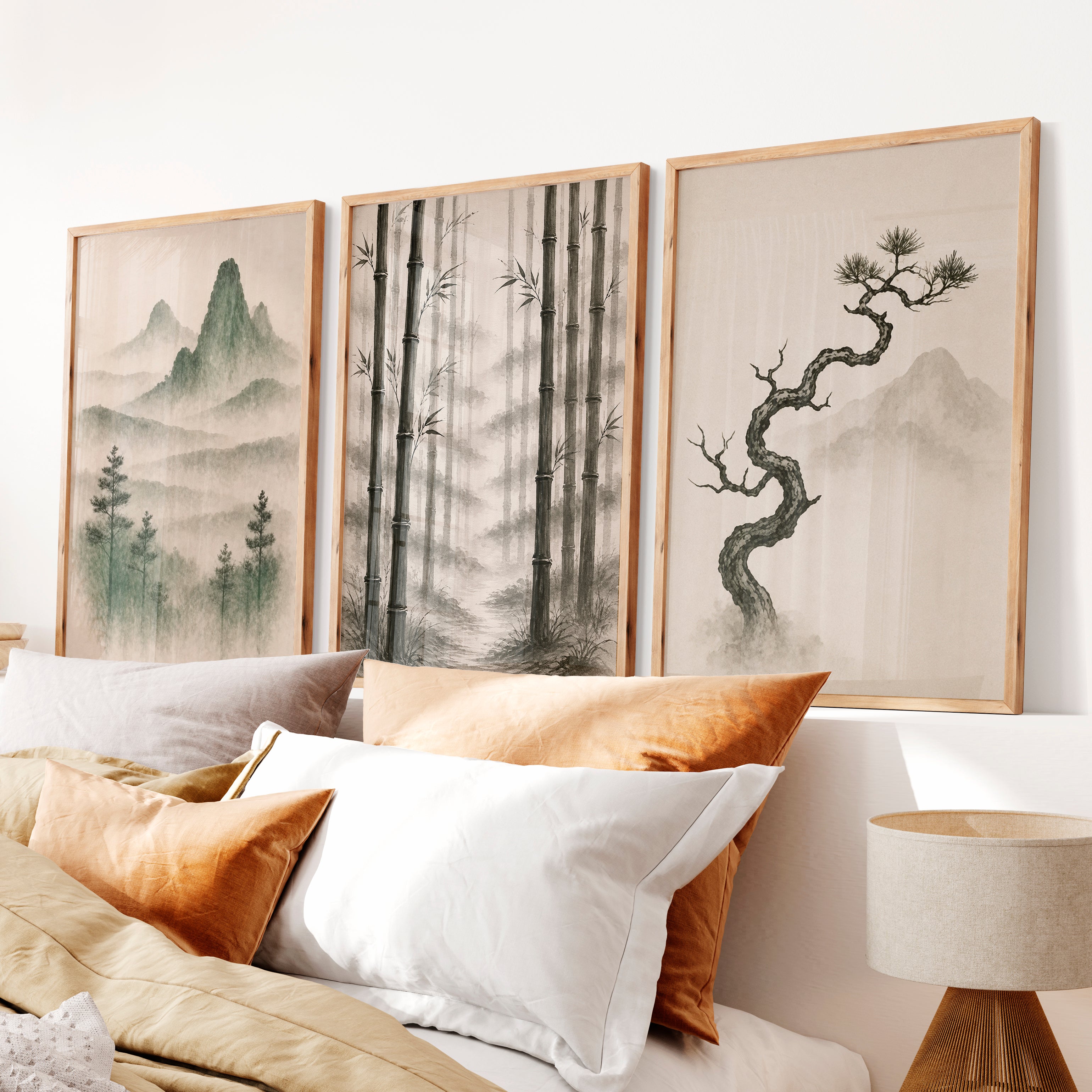 Bamboo Grove Wall Art for japandi interior style - Natural Wood Framed Poster No Border - Artworksets