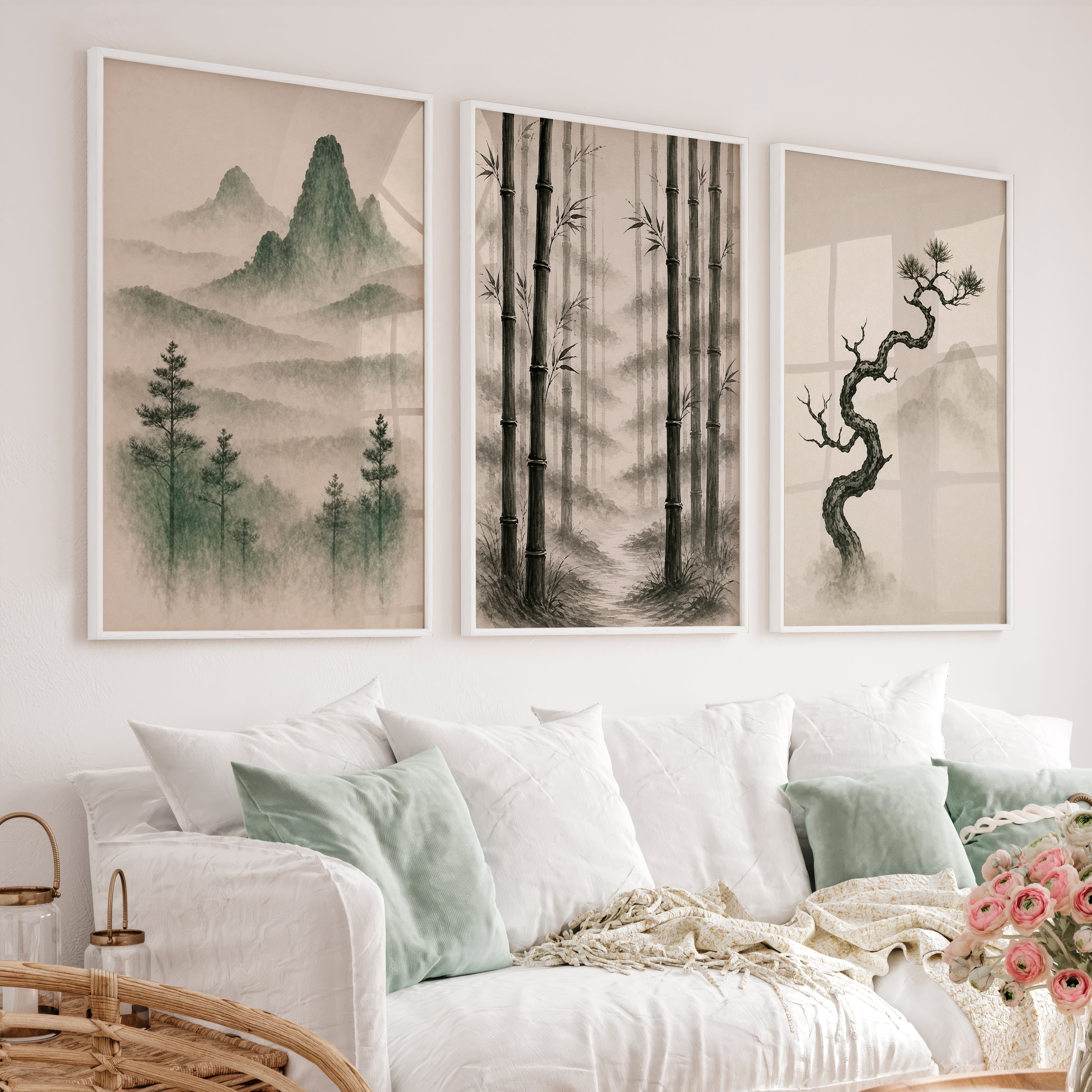 Bamboo Grove Wall Art for japandi interior style - White Framed Poster No Border - Artworksets