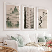 Bamboo Grove Wall Art for japandi interior style - White Framed Poster with White Border - Artworksets