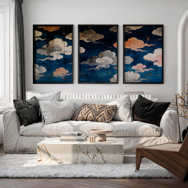japandi interior style Painted Cloud Screen - Black Framed Poster No Border - Artworksets