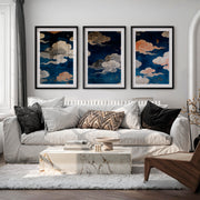 japandi interior style Painted Cloud Screen - Black Framed Poster with White Border - Artworksets